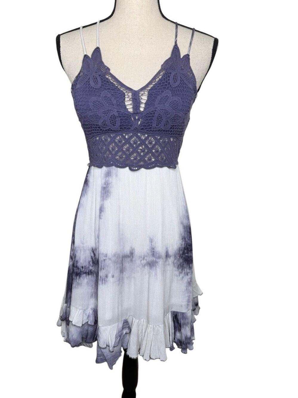 La Miel SlipDress Tie Dye Crochet Top Asymmetric Hem Size S Fairycore, Festival